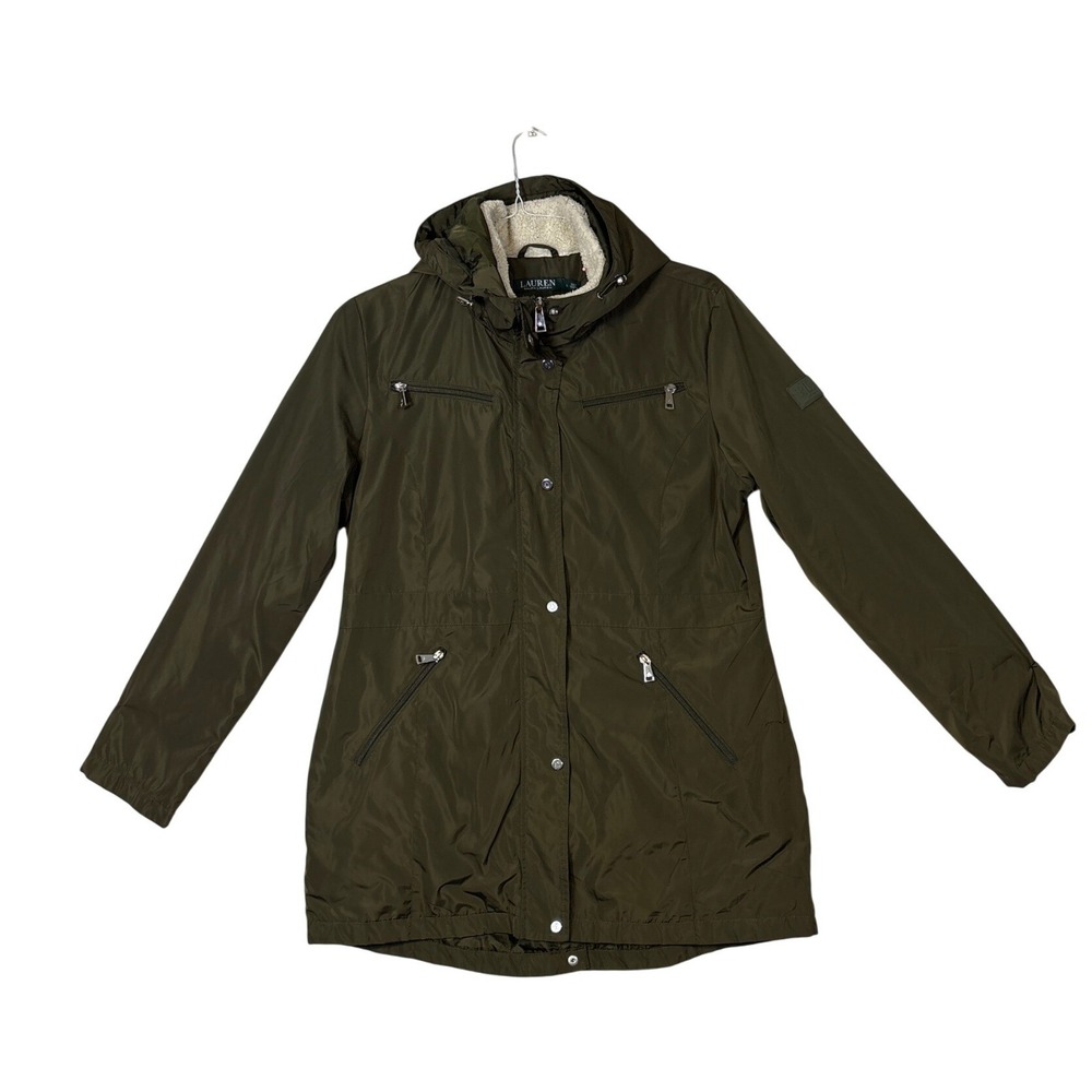 Lauren Ralph Lauren Womens Olive Green Hooded Anorak Jacket 17556T Size L